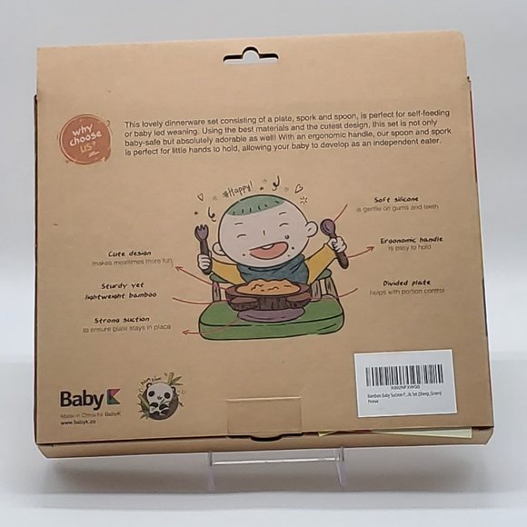 Baby K NIB Bamboo Divided Sheep Plate with Suction & Green Spoon Set - 6 Months - Picture 13 of 16